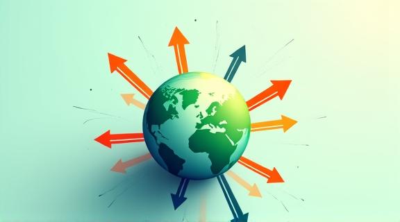 A globe with arrows pointing outwards.